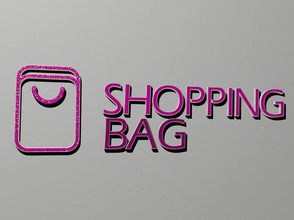 Shopping Bag Icône Texte Sur Mur Illustration Pour Arrière Plan — Photo