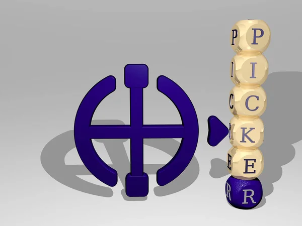 Picker 3D图标除了单个字母的垂直文本外 还有樱桃和颜色的3D插图 — 图库照片