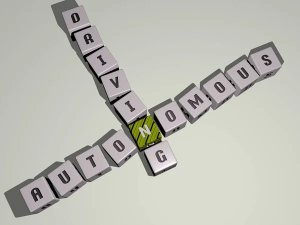 Cruciverba Guida Autonoma Con Lettere Cubiche Illustrazione Auto Concetto — Foto Stock