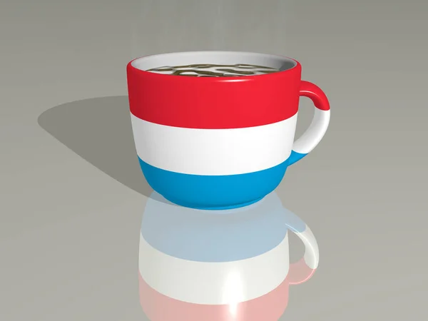 Luxembourg Colocado Una Taza Café Caliente Reflejado Suelo Una Ilustración — Foto de Stock