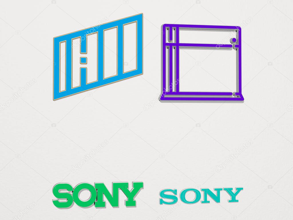 SONY 4 icons set, 3D illustration for editorial and background