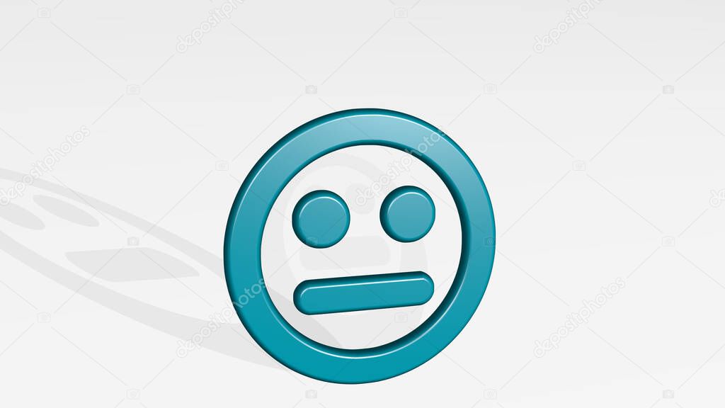 smiley indifferent alternate 3D icon casting shadow, 3D illustration for face and emoticon