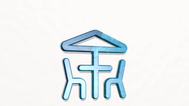 Masa restoranının plaj simgesi duvarda, arka plan ve ahşap için 3D resimleme