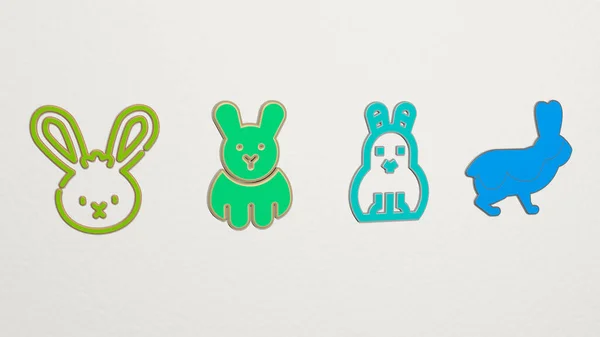 4個のアイコンセット動物とウサギのための3Dイラスト — ストック写真