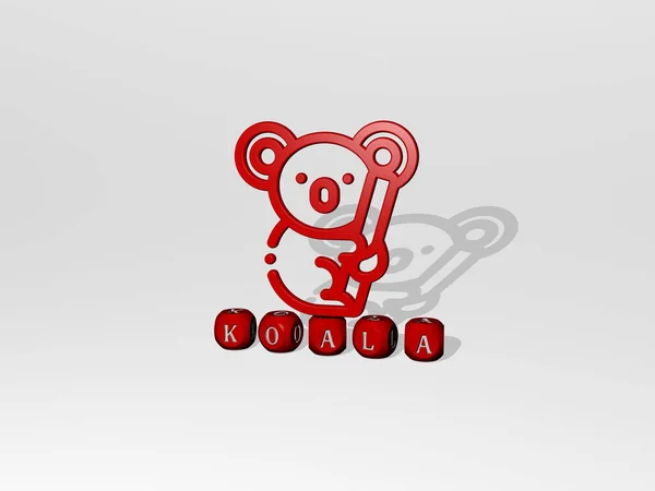 3文字の上にコアラ3Dアイコン動物やかわいいための3Dイラスト — ストック写真