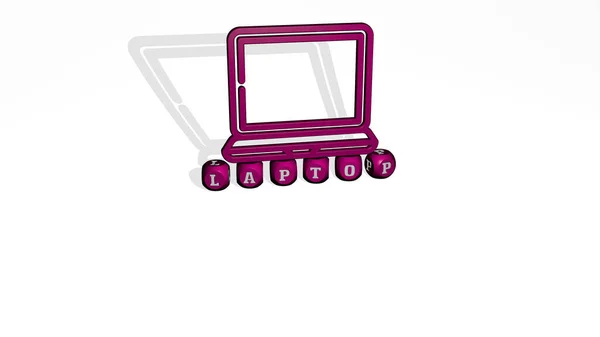 Laptop Icoon Kubieke Letters Illustratie Voor Computer Bedrijf — Stockfoto