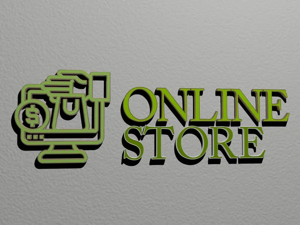 Online Store Icoon Tekst Muur Illustratie Voor Bedrijf Concept — Stockfoto
