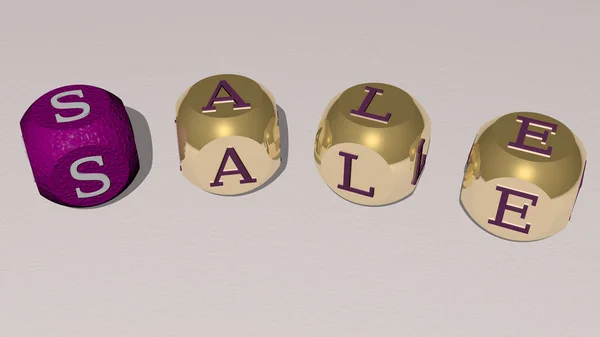 立方骰子字母的销售曲线文本 背景和横幅的3D插图 — 图库照片