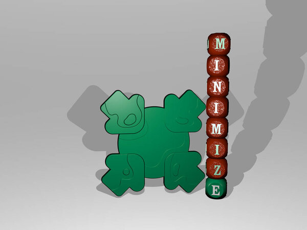 MINIMIZE text beside the 3D icon, 3D illustration for design and arrow