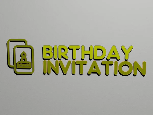 Ikona Tekst Birthday Invitation Ścianie Ilustracja Tle Uroczystości — Zdjęcie stockowe
