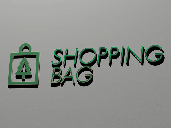 Shopping Bag Symbol Und Text Der Wand Illustration Für Hintergrund — Stockfoto