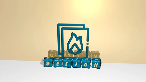 Представление Дизайна Иконкой Стене Текстом Упорядоченным Металлическими Кубическими Буквами Зеркальном — стоковое фото
