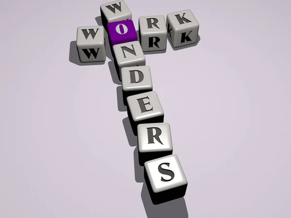 skin care: WORK WONDERS crossword by cubic dice letters, 3D illustration for business and background