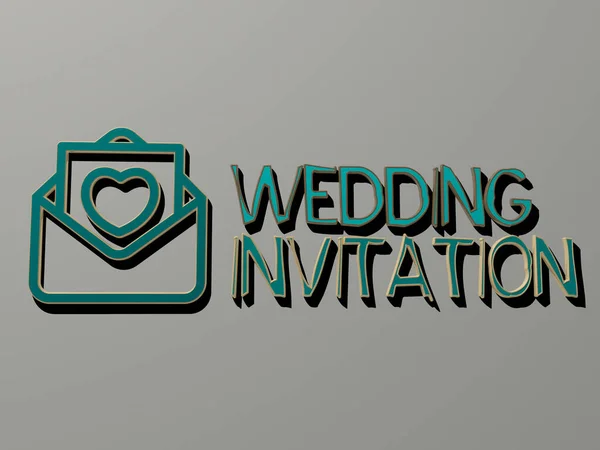 Иконка Текст Приглашения Свадьбы Стене Иллюстрация Фона Дизайна — стоковое фото