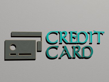 CREDIT Kart simgesi ve duvardaki metin, iş ve banka için 3D illüstrasyon