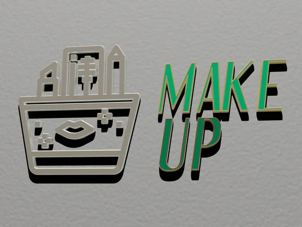 MAKE UP icon and text on the wall, 3D illustration