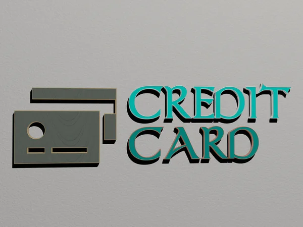 Иконка Текст Credit Card Стене Трехмерная Иллюстрация Бизнеса Банка — стоковое фото
