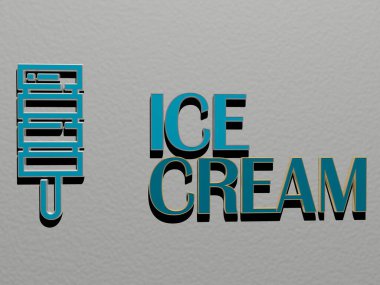 ICE CREAM simgesi ve duvardaki metin, arkaplan ve soğuk için 3D illüstrasyon