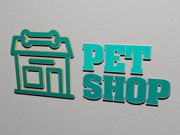 Pet Shop Ikon Szöveg Falon Illusztráció Állatoknak Kutyáknak — Stock Fotó