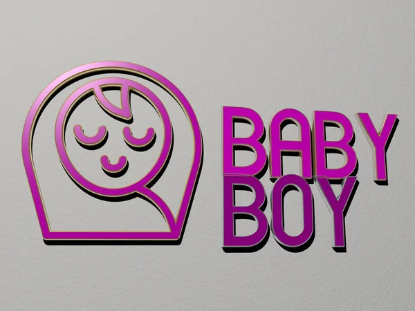 Baby Boy Symbol Und Text Der Wand Illustration Für Niedlich — Stockfoto