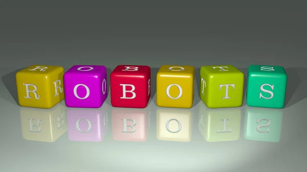 Robot Disposti Lettere Cubiche Pavimento Specchio Ideali Significato Concettuale Presentazioni — Foto Stock
