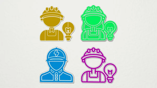 electrician colorful set of icons, 3D illustration for electrical and electricity