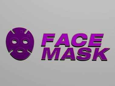 Surat MASK simgesi ve duvardaki metin, arkaplan için 3B illüstrasyon ve güzel
