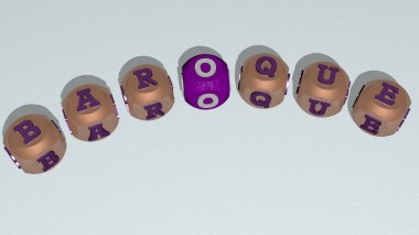 barok eğimli küp zar harfleri metni, mimari ve arkaplan için 3D illüstrasyon