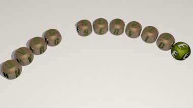 Eğimli zar harflerinin HVAC SERVICE metni, havalandırma ve klima için 3D illüstrasyon