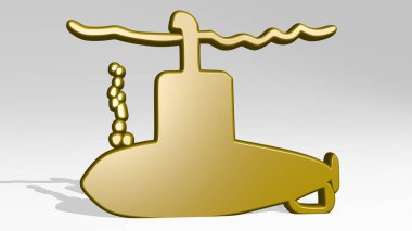 Sualtı Altında 3D ikon döküm gölgesi, tekne ve arkaplan için 3D illüstrasyon