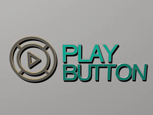 Play Button Icono Texto Pared Ilustración Para Fondo Juego —  Fotos de Stock