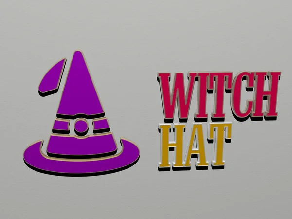 Иллюстрация Графики Witch Hat Текста Выполненного Металлическими Буквами Кубиков Соответствующих — стоковое фото