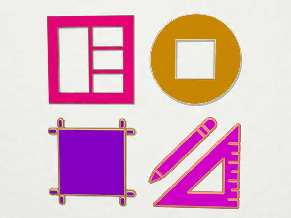 正方形4個のアイコンセット 背景と抽象のための3Dイラスト — ストック写真