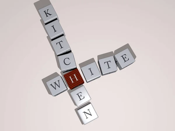 Fehér Kitchen Keresztrejtvény Kocka Betűkkel Illusztráció Háttér Elszigetelt — Stock Fotó