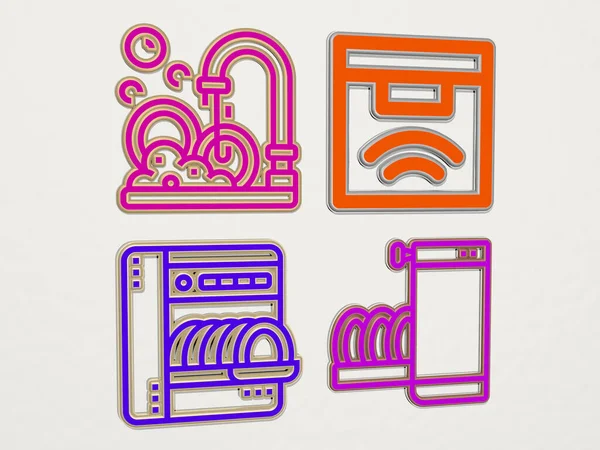 Dishwasher Icons Set Illustration Kitchen Clean — Stock Photo, Image