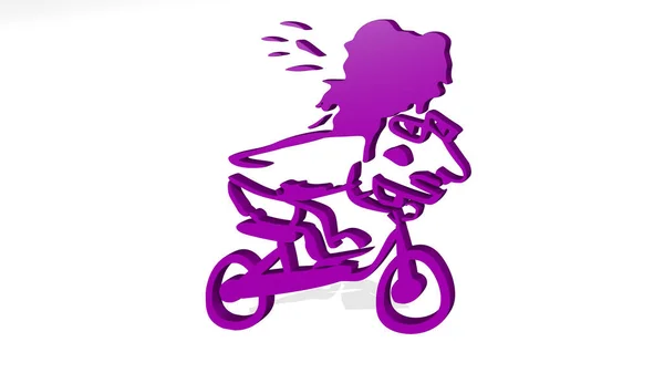 Comic Person Bike Icon Casting Shadow Illustration Cartoon Background — Stock Photo, Image