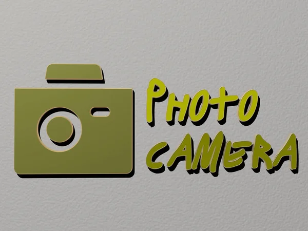 Foto Camera Icoon Tekst Muur Illustratie Voor Achtergrond Mooi — Stockfoto