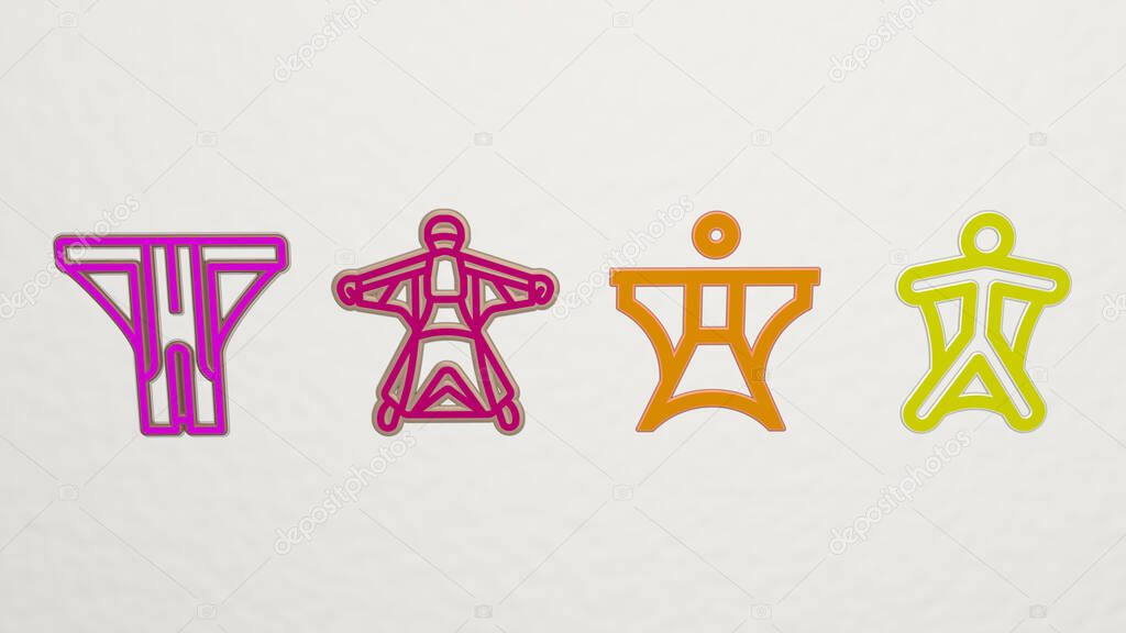 wingsuit 4 icons set, 3D illustration
