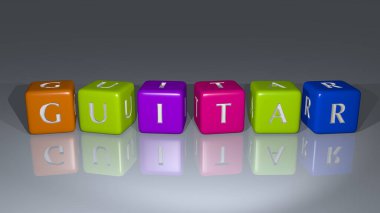 GUITAR ayna zemininde kübik harflerle düzenlenmiştir, kavram anlamı ve resimleme ve arkaplan sunumları için idealdir