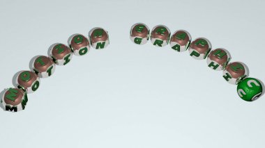 Eğimli zar harflerinin MOTION GRAPHIC metni, arkaplan ve soyut için 3D illüstrasyon