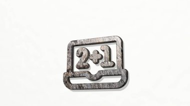 Laptop matematik öğrenimi duvarda 3D simge, arkaplan ve harf için 3D illüstrasyon