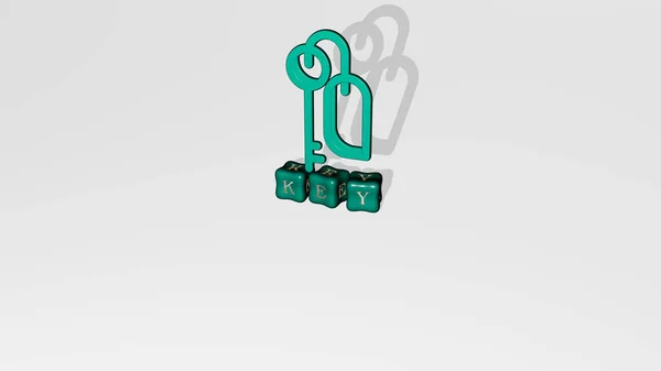 Key Icon Objekt Auf Text Kubischer Buchstaben Illustration Für Hintergrund — Stockfoto