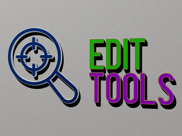 3D illustration of edit tools graphics and text made by metallic dice letters for the related meanings of the concept and presentations for icon and easily