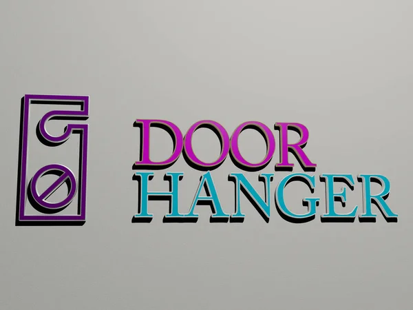 3D illustration of door hanger graphics and text made by metallic dice letters for the related meanings of the concept and presentations for architecture and building