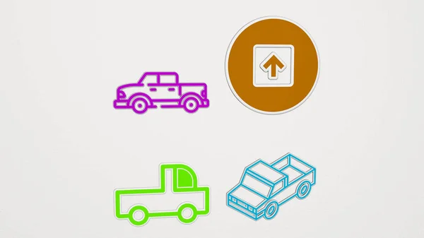 Conjunto Iconos Coloridos Pickup Ilustración Para Camión Coche — Foto de Stock