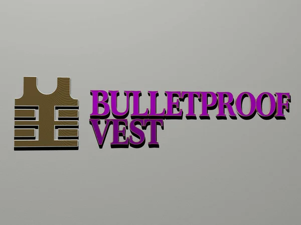 Bulletproof Εικονίδιο Vest Και Κείμενο Στον Τοίχο Εικονογράφηση Για Στρατό — Φωτογραφία Αρχείου