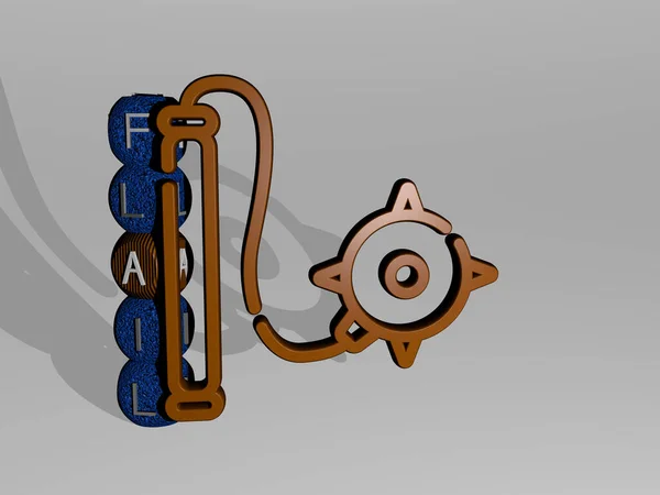 Flail 3D图标和骰子字母文本 用于埃及和乌干达的3D插图 — 图库照片