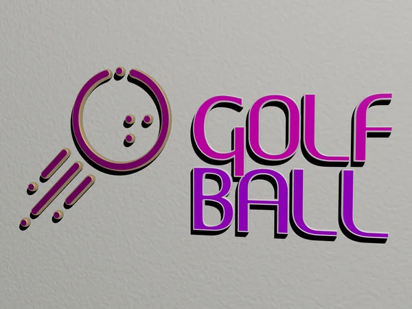 金属骰子字母制作的Golf Ball图形和文本的三维图解 以说明俱乐部和绿色的概念和演示的相关含义 — 图库照片