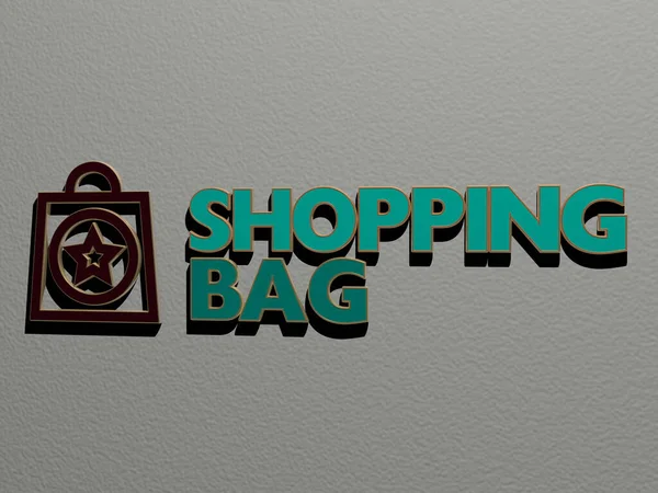 Shopping Bag Icono Texto Pared Ilustración Para Fondo Negocio —  Fotos de Stock