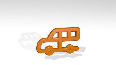 Taksi Van 3D ikon döküm gölgesi, araba ve şehir için 3D illüstrasyon